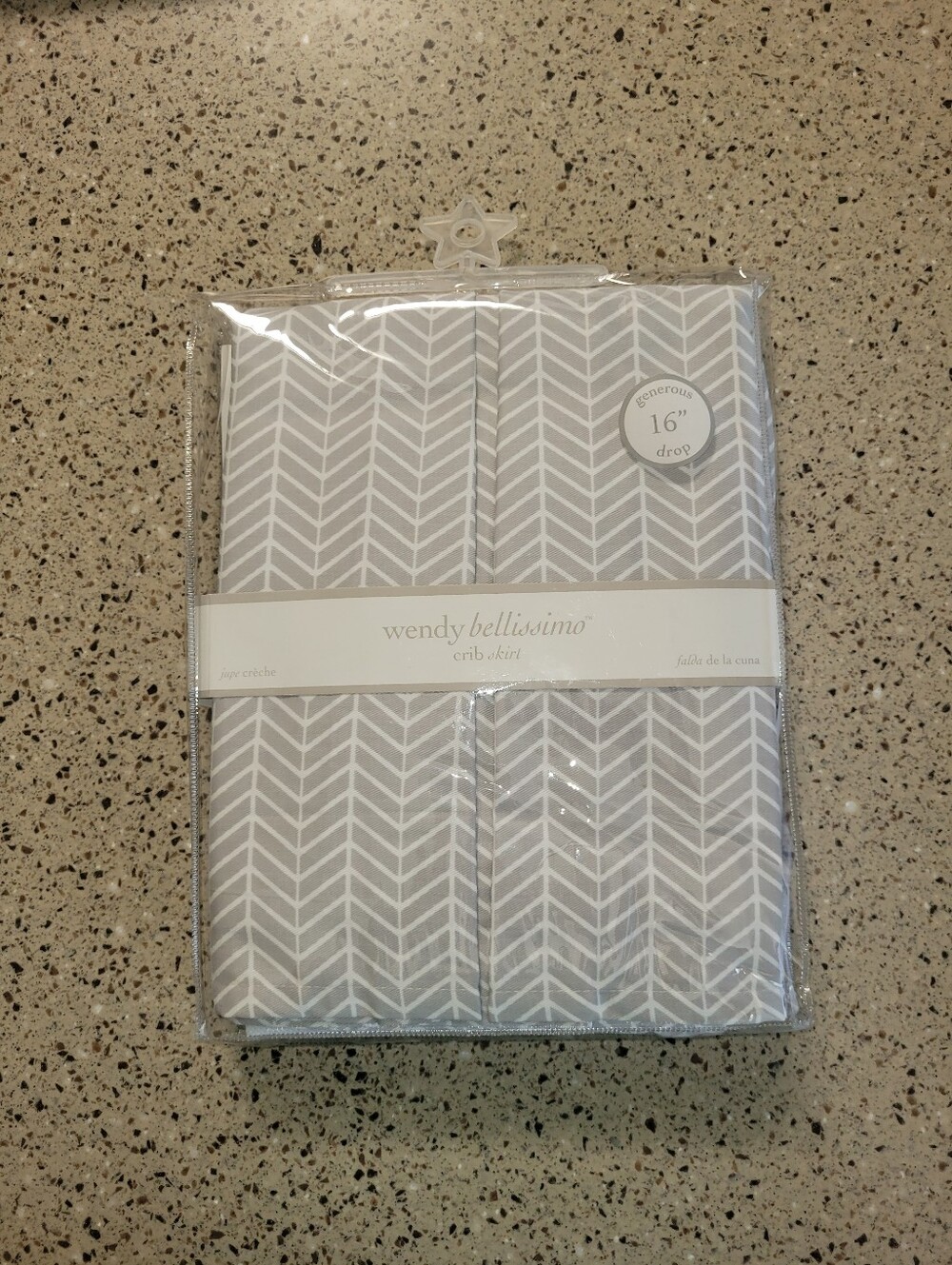 Wendy Bellissimo Gray White Chevron Crib Skirt 16" Drop Unisex Baby Nursery NEW